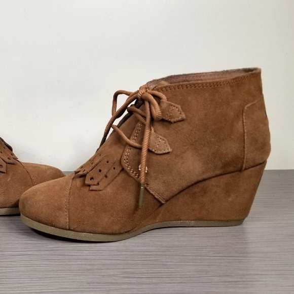 TOMS Desert Kiltie Fringe Wedge Bootie, Brown Suede, Womens Size 7.5 US / 38 - Picture 6 of 11